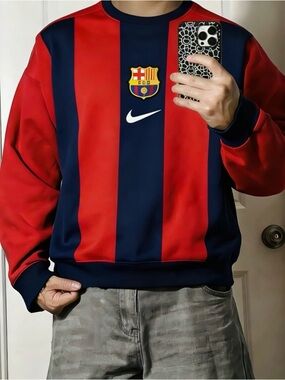Nike Red and Navy FC Barcelona Crew Sweatshirt